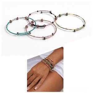 4-Piece Minimal Rhinestone Freshwater Black Pearl Boho Chic Bracelet Stack NWT